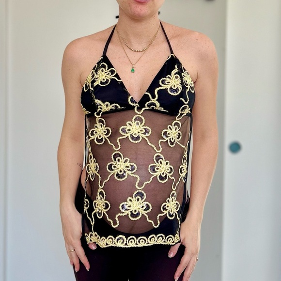 rave Tops - Handmade Y2K Fairycore Ibiza Gold
Embellished Halter Backless Vest Top - Small